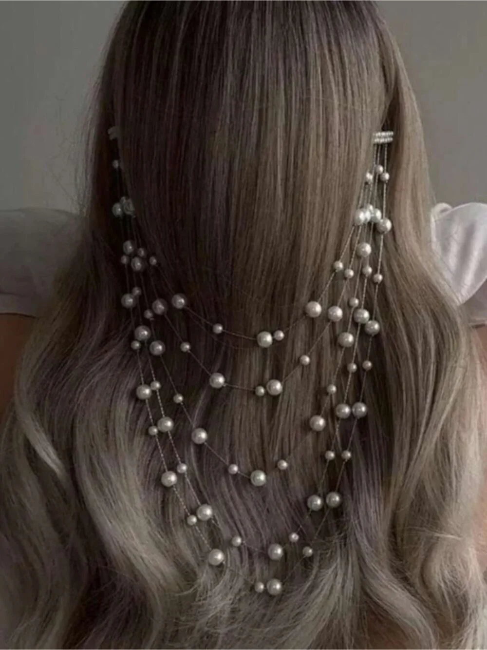 Trending! New Silver Pearl Hair Chain Hair Clip Wedding Festival Boho (4002)